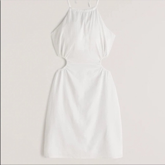 Cutout Halter Mini Linen Dress - Picture 1 of 5